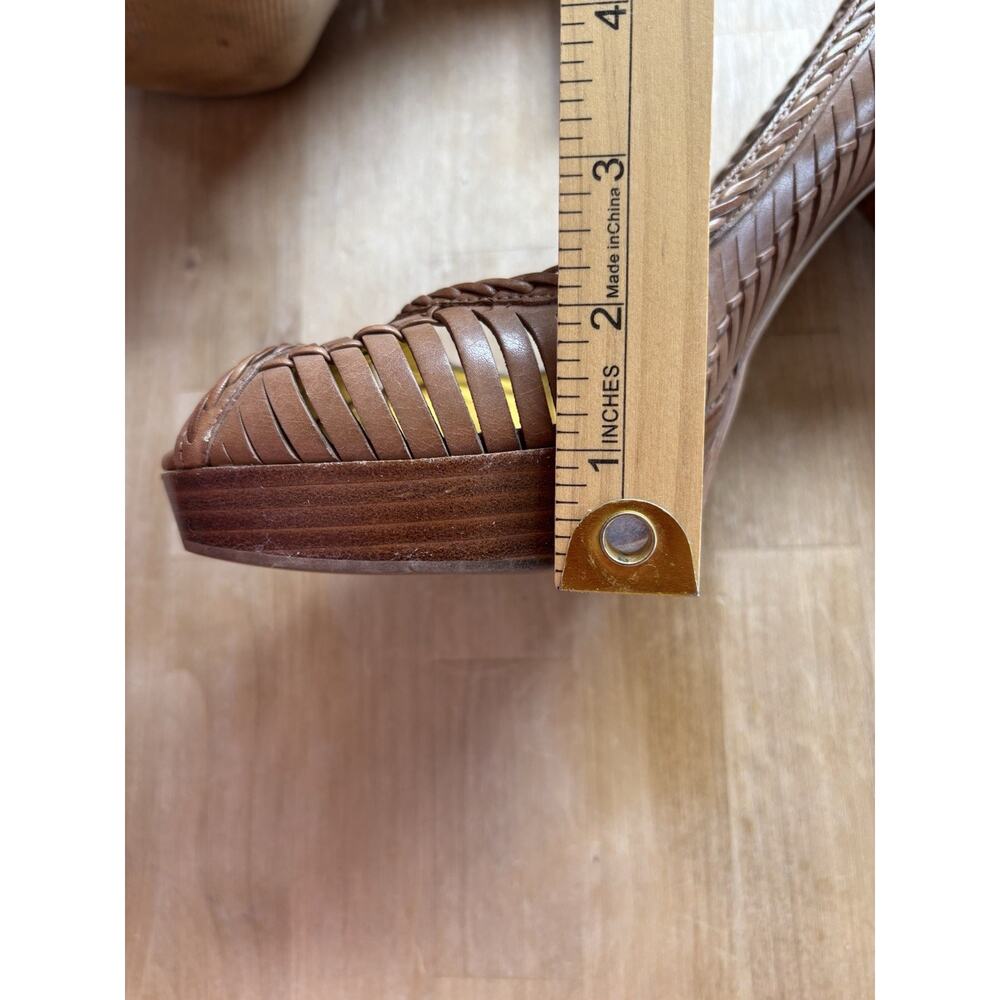 Guess Womens Sz 10M Brown Woven Braided Leather Open Toe Wood High Heels Shoes - Picture 9 of 10